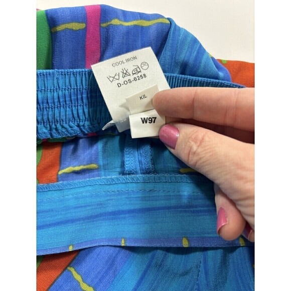 Vintage Jaeger Silk Long Shorts Blue Orange Striped Stripes Small - Picture 7 of 10